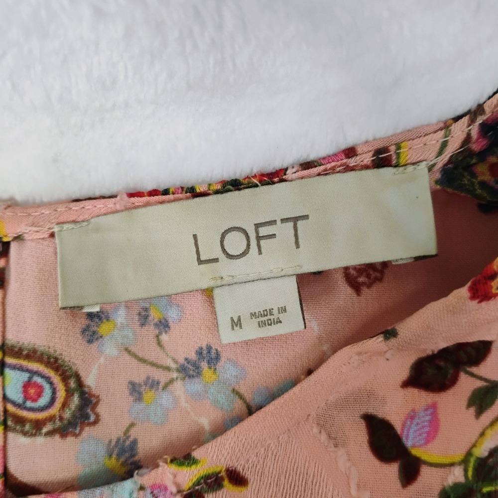 Loft Pink Floral Paisley Long Sleeve Blouse Top Pink Size Medium Lightweight Q - Picture 6 of 7